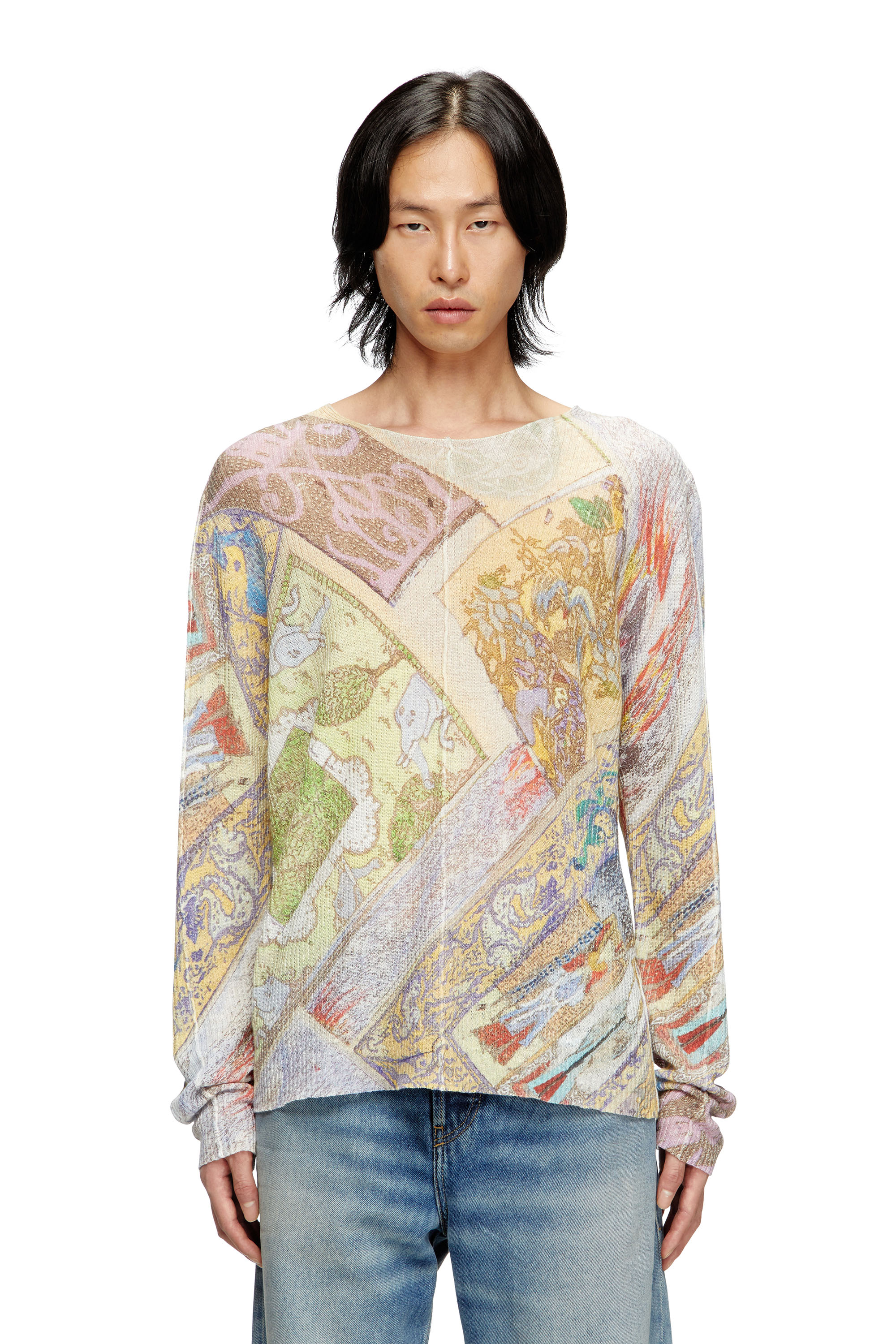 Diesel - K-RENTON, Unisex's Linen jumper with medieval print in Beige/Yellow - 1